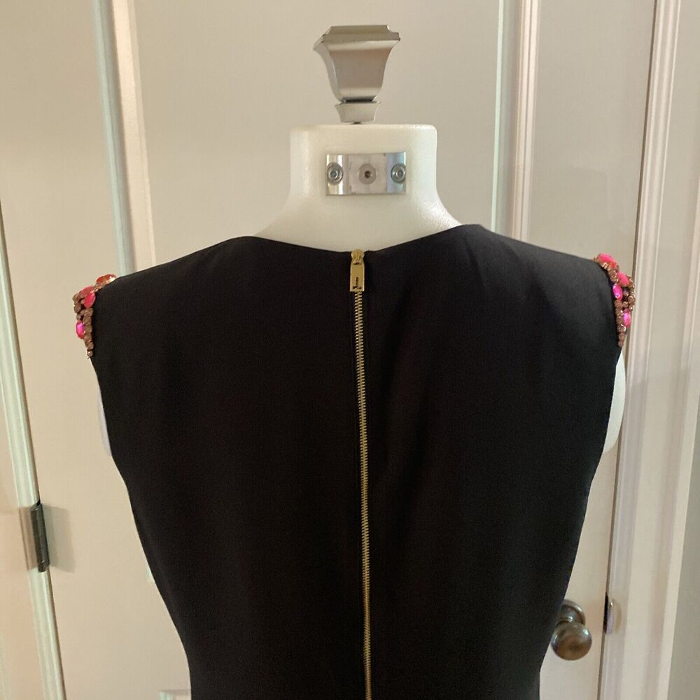 Ted Baker London Black Pink Rhinestones Zipper Back Sleeveless Shift Dress - 3 - Picture 9 of 16